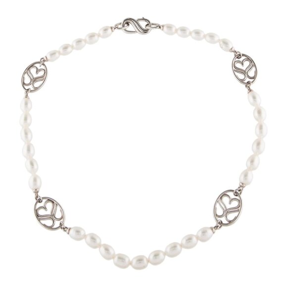 SLANE & SLANE Sterling Silver Slane Signature Stations & White Pearls Necklace - Picture 2 of 13